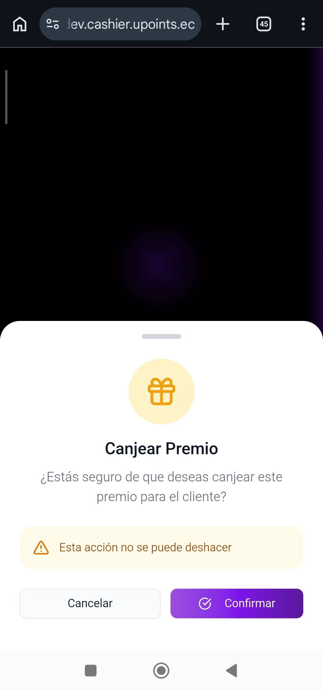 Canjear recompensa en UPoints Cajero
