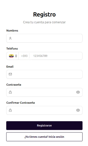 Pantalla de creación de cuenta en UPoints Manager